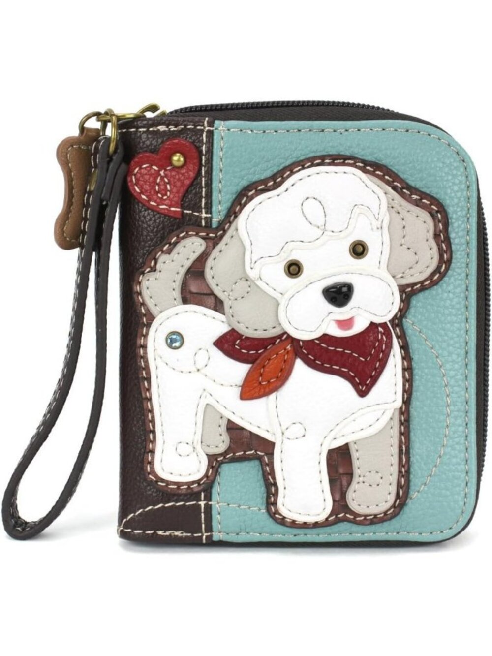 Stylish Zip Around Wallet & Wristlet, 8 Card Slots, Durable PU Leather, Poodle